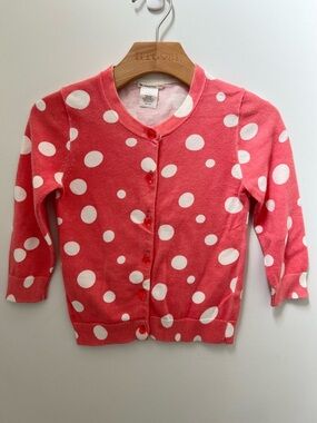Crewcuts Girls Polka Dot Cardigan - Coral Pink 100% Cotton Gem Buttons
